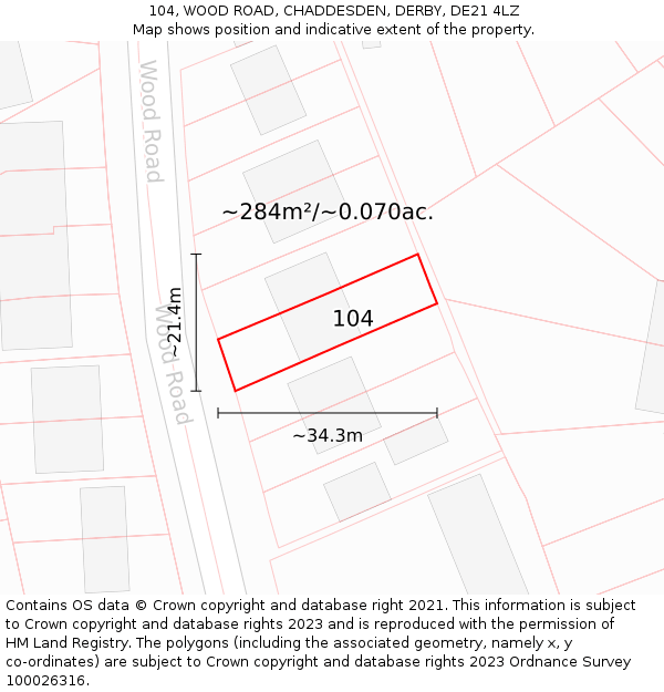 104, WOOD ROAD, CHADDESDEN, DERBY, DE21 4LZ: Plot and title map