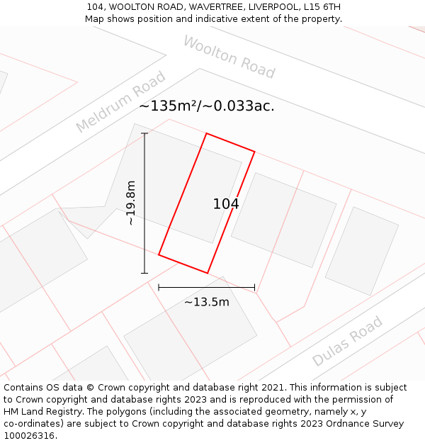 104, WOOLTON ROAD, WAVERTREE, LIVERPOOL, L15 6TH: Plot and title map