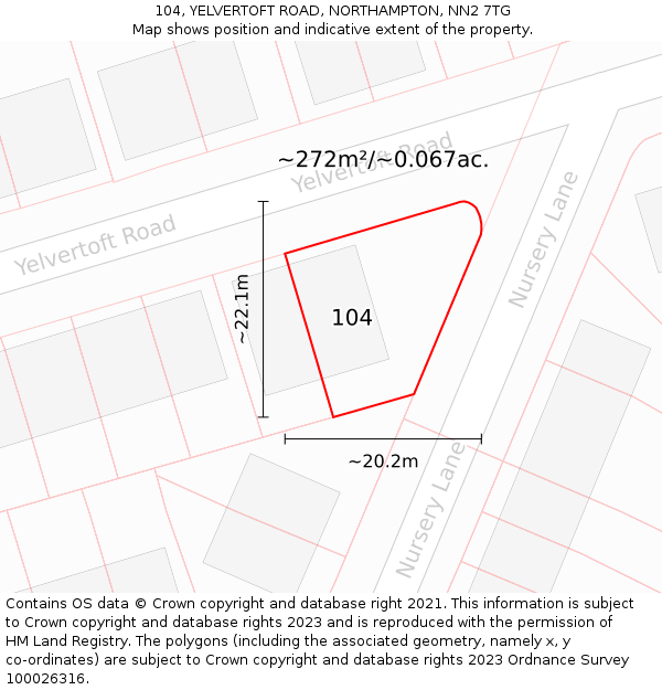 104, YELVERTOFT ROAD, NORTHAMPTON, NN2 7TG: Plot and title map