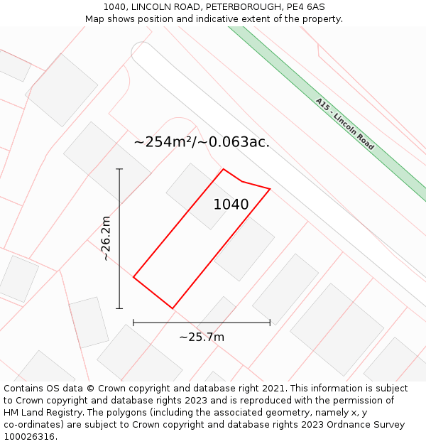 1040, LINCOLN ROAD, PETERBOROUGH, PE4 6AS: Plot and title map