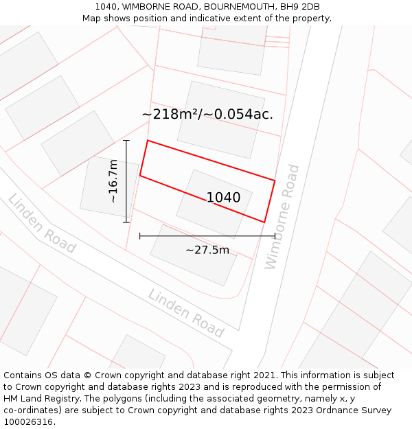 1040, WIMBORNE ROAD, BOURNEMOUTH, BH9 2DB: Plot and title map