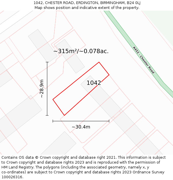 1042, CHESTER ROAD, ERDINGTON, BIRMINGHAM, B24 0LJ: Plot and title map