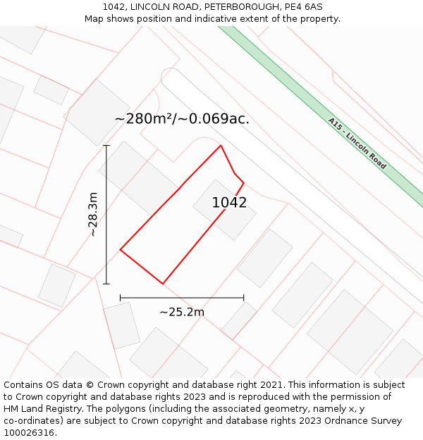 1042, LINCOLN ROAD, PETERBOROUGH, PE4 6AS: Plot and title map