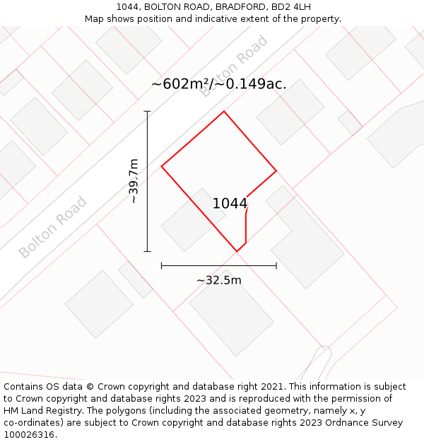 1044, BOLTON ROAD, BRADFORD, BD2 4LH: Plot and title map