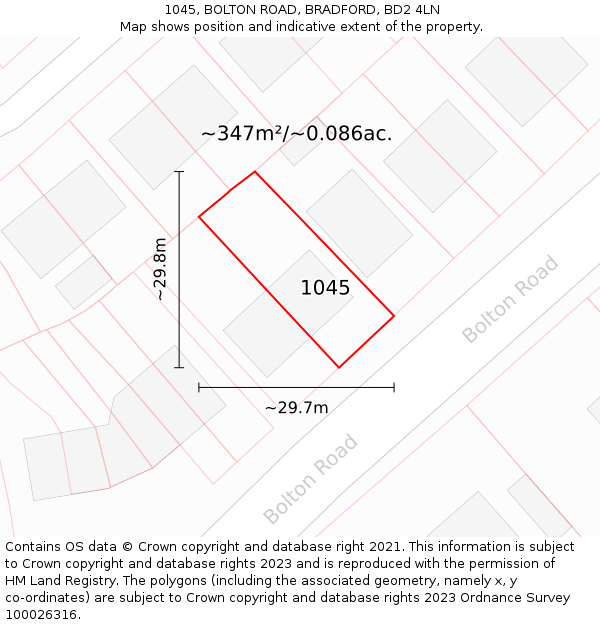 1045, BOLTON ROAD, BRADFORD, BD2 4LN: Plot and title map