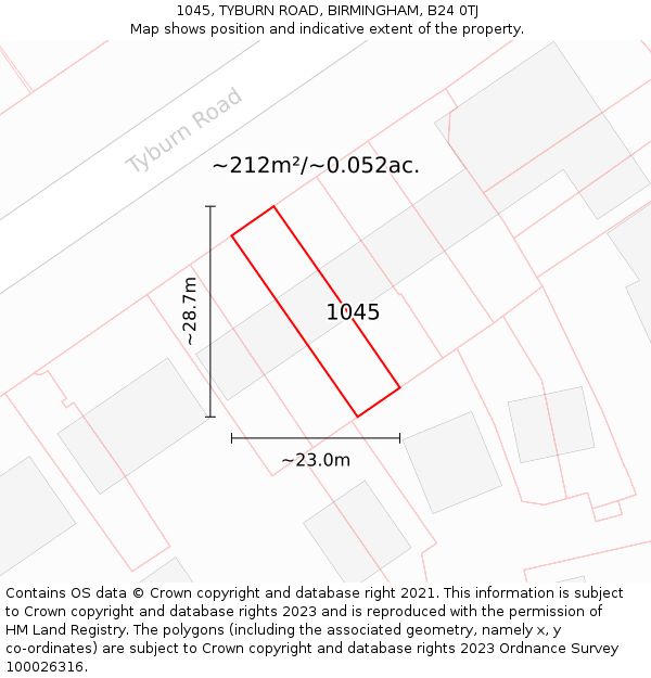 1045, TYBURN ROAD, BIRMINGHAM, B24 0TJ: Plot and title map