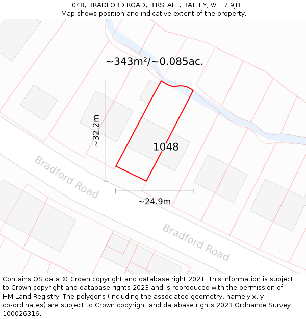 1048, BRADFORD ROAD, BIRSTALL, BATLEY, WF17 9JB: Plot and title map