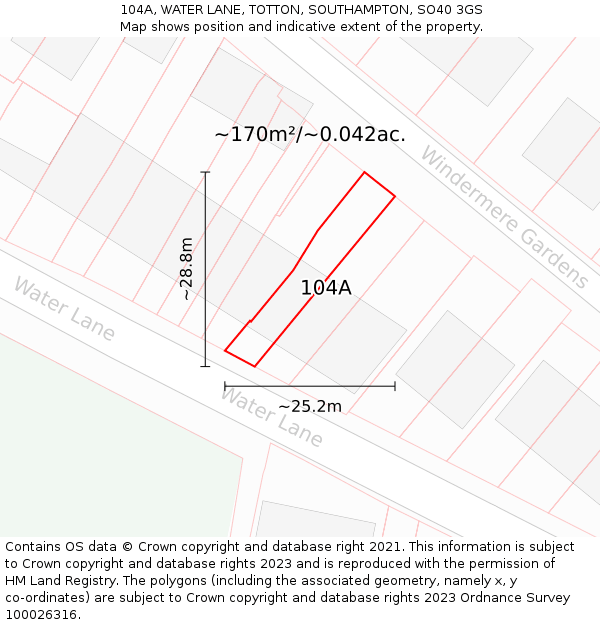 104A, WATER LANE, TOTTON, SOUTHAMPTON, SO40 3GS: Plot and title map