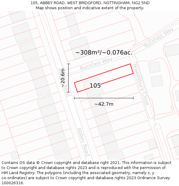 105, ABBEY ROAD, WEST BRIDGFORD, NOTTINGHAM, NG2 5ND: Plot and title map