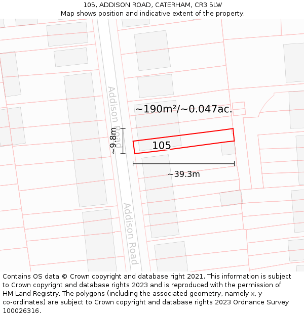 105, ADDISON ROAD, CATERHAM, CR3 5LW: Plot and title map