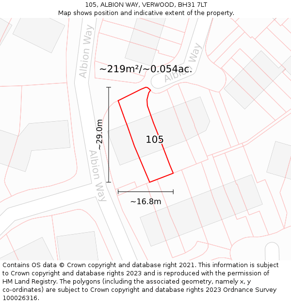 105, ALBION WAY, VERWOOD, BH31 7LT: Plot and title map