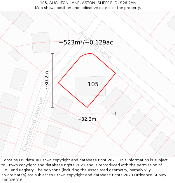 105, AUGHTON LANE, ASTON, SHEFFIELD, S26 2AN: Plot and title map