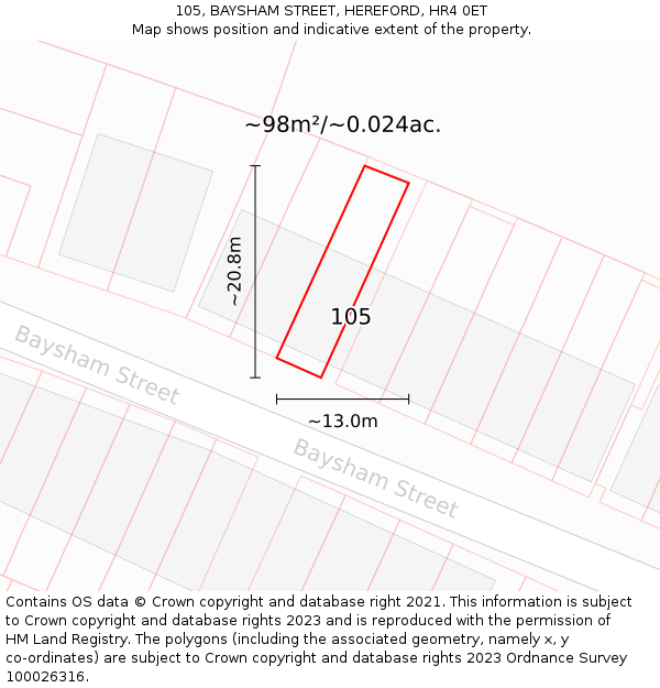 105, BAYSHAM STREET, HEREFORD, HR4 0ET: Plot and title map