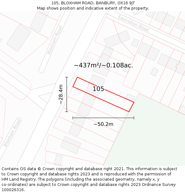 105, BLOXHAM ROAD, BANBURY, OX16 9JT: Plot and title map