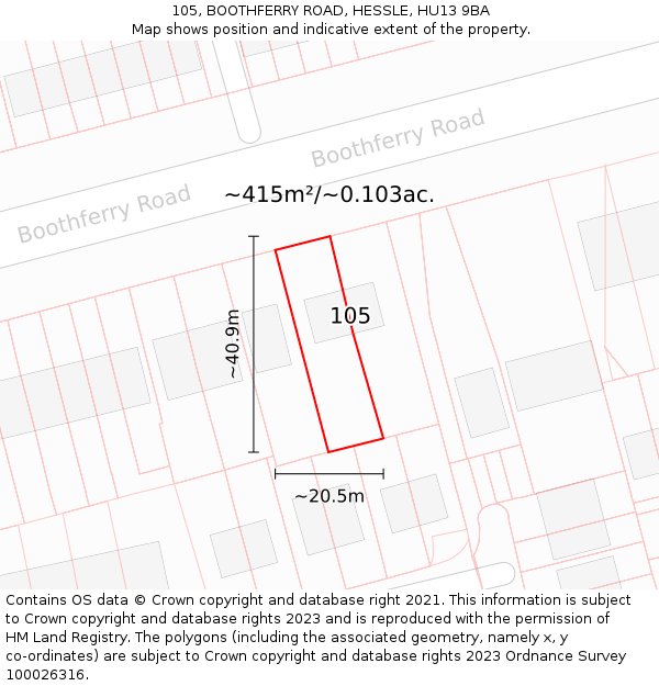 105, BOOTHFERRY ROAD, HESSLE, HU13 9BA: Plot and title map