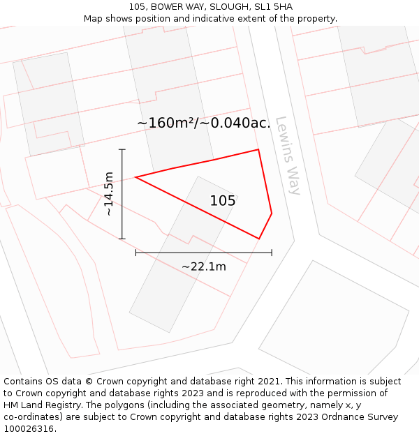 105, BOWER WAY, SLOUGH, SL1 5HA: Plot and title map