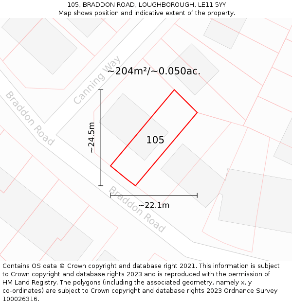 105, BRADDON ROAD, LOUGHBOROUGH, LE11 5YY: Plot and title map