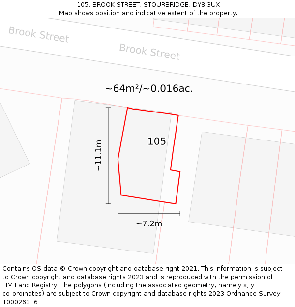 105, BROOK STREET, STOURBRIDGE, DY8 3UX: Plot and title map