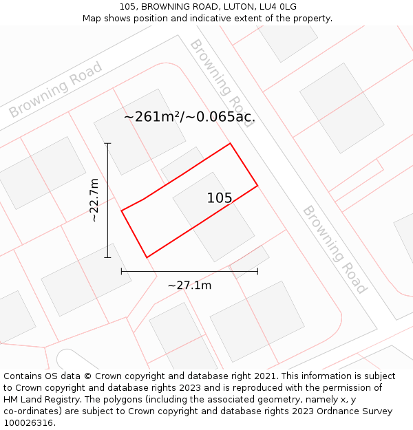 105, BROWNING ROAD, LUTON, LU4 0LG: Plot and title map