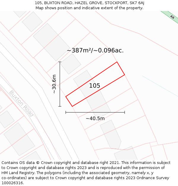 105, BUXTON ROAD, HAZEL GROVE, STOCKPORT, SK7 6AJ: Plot and title map