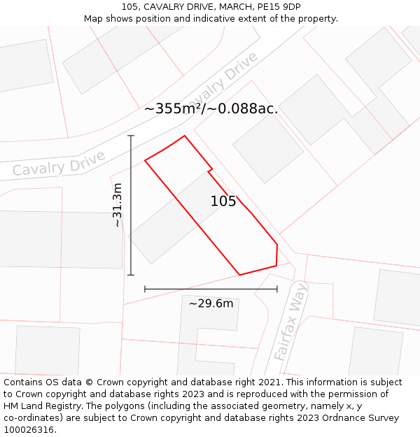 105, CAVALRY DRIVE, MARCH, PE15 9DP: Plot and title map
