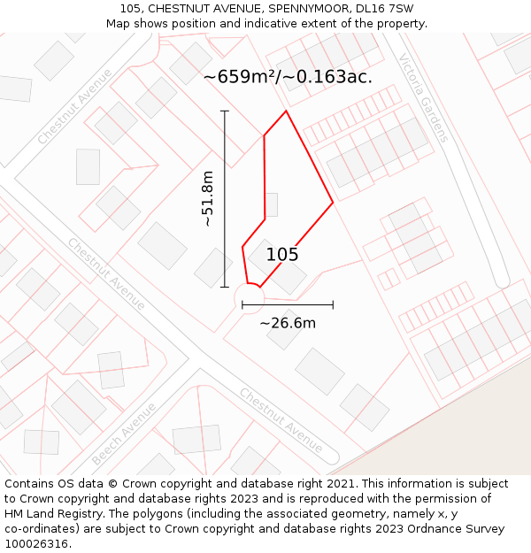 105, CHESTNUT AVENUE, SPENNYMOOR, DL16 7SW: Plot and title map
