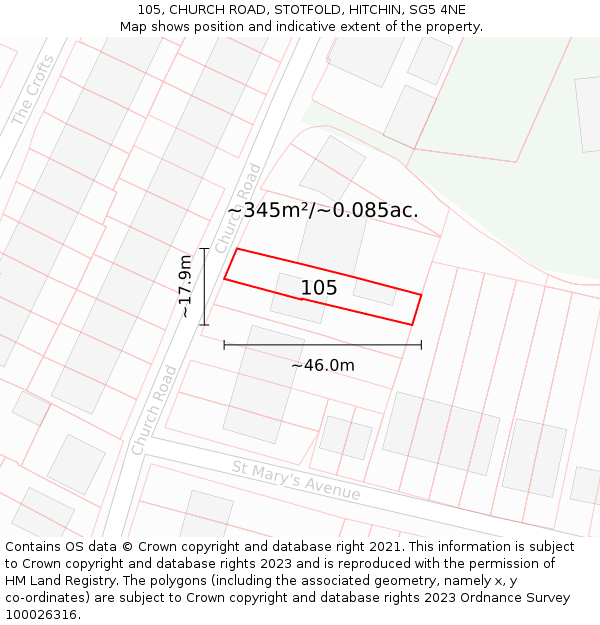 105, CHURCH ROAD, STOTFOLD, HITCHIN, SG5 4NE: Plot and title map