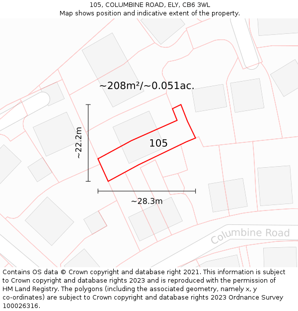 105, COLUMBINE ROAD, ELY, CB6 3WL: Plot and title map