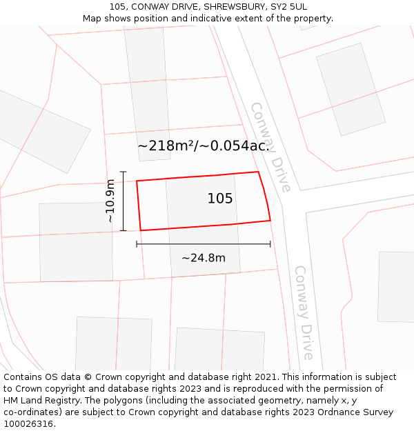 105, CONWAY DRIVE, SHREWSBURY, SY2 5UL: Plot and title map