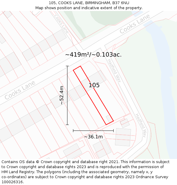 105, COOKS LANE, BIRMINGHAM, B37 6NU: Plot and title map