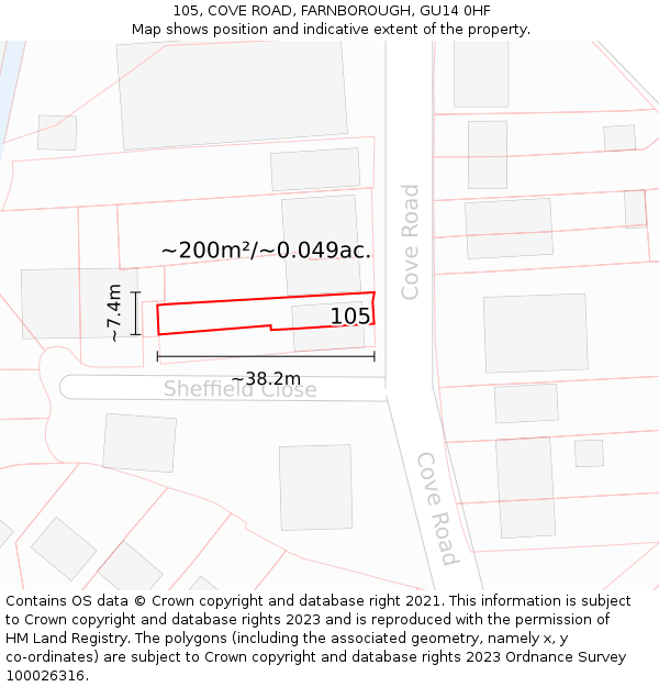 105, COVE ROAD, FARNBOROUGH, GU14 0HF: Plot and title map