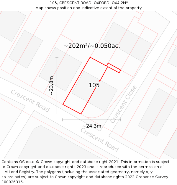 105, CRESCENT ROAD, OXFORD, OX4 2NY: Plot and title map