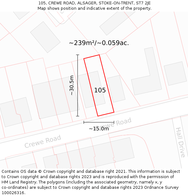 105, CREWE ROAD, ALSAGER, STOKE-ON-TRENT, ST7 2JE: Plot and title map