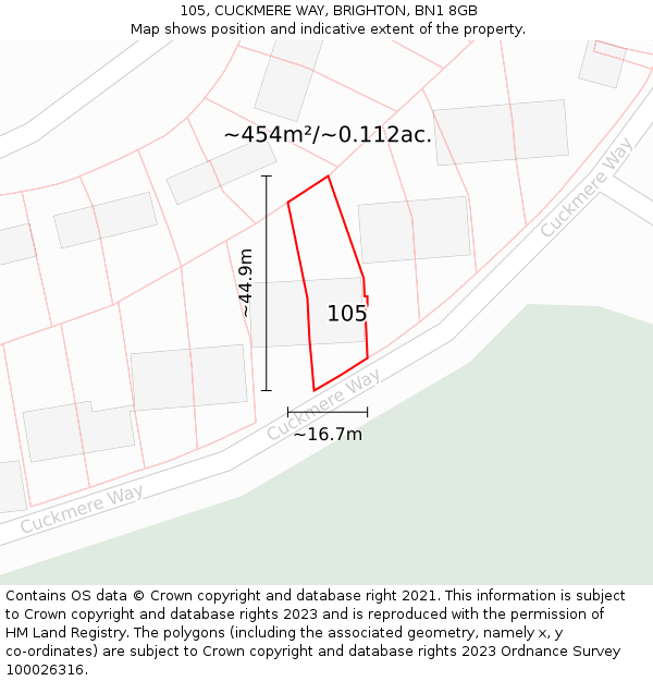 105, CUCKMERE WAY, BRIGHTON, BN1 8GB: Plot and title map