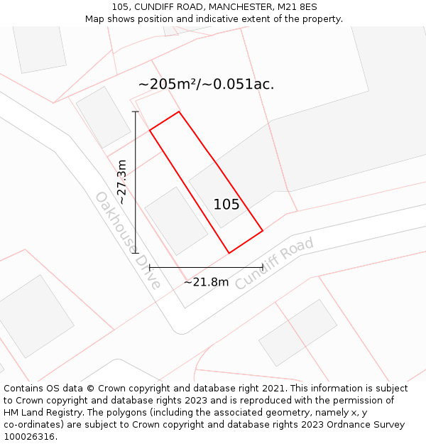 105, CUNDIFF ROAD, MANCHESTER, M21 8ES: Plot and title map