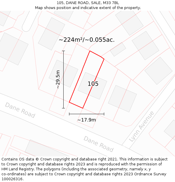 105, DANE ROAD, SALE, M33 7BL: Plot and title map