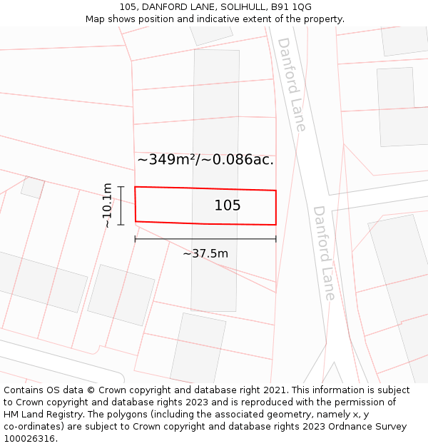 105, DANFORD LANE, SOLIHULL, B91 1QG: Plot and title map