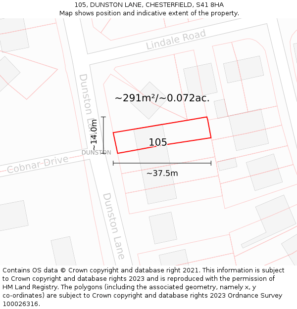105, DUNSTON LANE, CHESTERFIELD, S41 8HA: Plot and title map