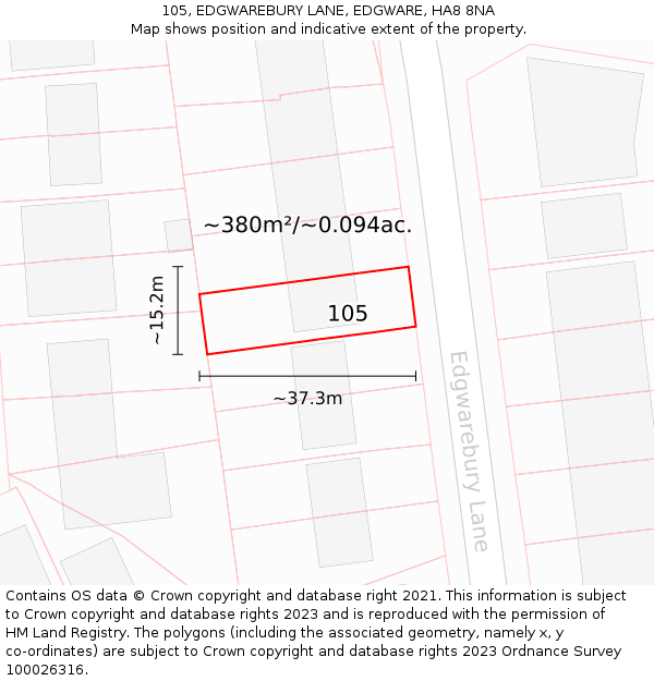 105, EDGWAREBURY LANE, EDGWARE, HA8 8NA: Plot and title map