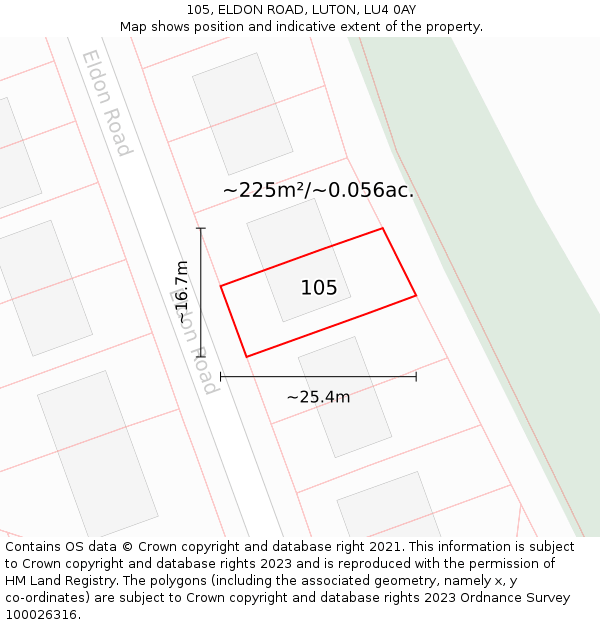 105, ELDON ROAD, LUTON, LU4 0AY: Plot and title map