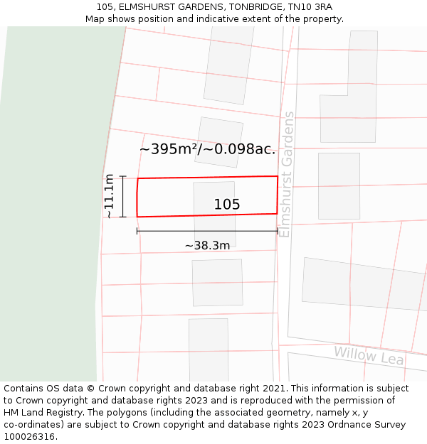 105, ELMSHURST GARDENS, TONBRIDGE, TN10 3RA: Plot and title map