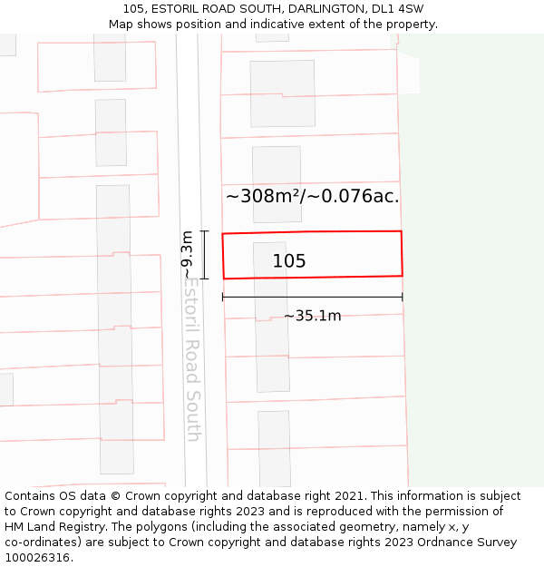 105, ESTORIL ROAD SOUTH, DARLINGTON, DL1 4SW: Plot and title map