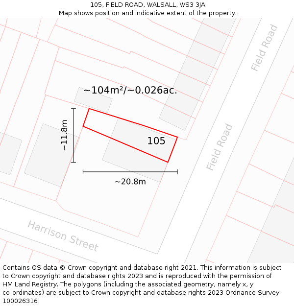 105, FIELD ROAD, WALSALL, WS3 3JA: Plot and title map