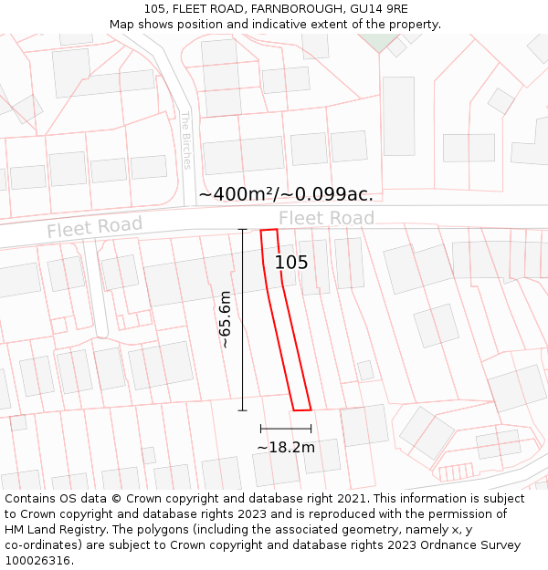 105, FLEET ROAD, FARNBOROUGH, GU14 9RE: Plot and title map