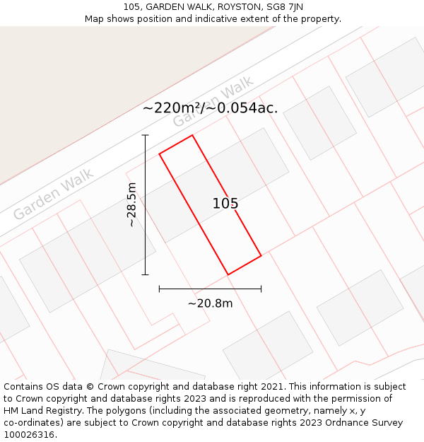 105, GARDEN WALK, ROYSTON, SG8 7JN: Plot and title map