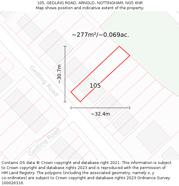 105, GEDLING ROAD, ARNOLD, NOTTINGHAM, NG5 6NR: Plot and title map