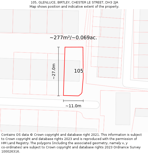 105, GLENLUCE, BIRTLEY, CHESTER LE STREET, DH3 2JA: Plot and title map