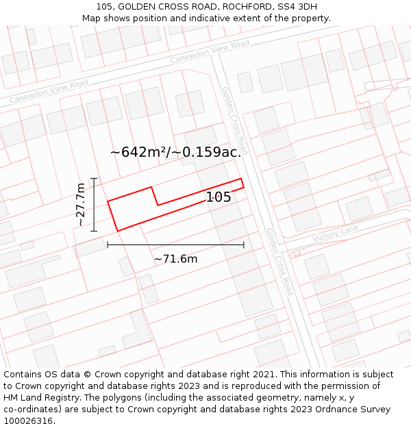 105, GOLDEN CROSS ROAD, ROCHFORD, SS4 3DH: Plot and title map