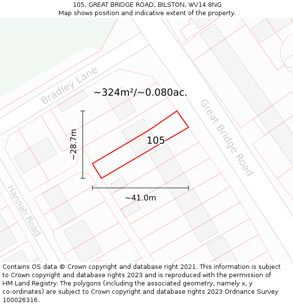 105, GREAT BRIDGE ROAD, BILSTON, WV14 8NG: Plot and title map