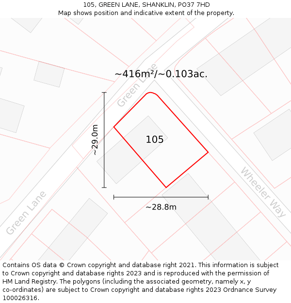 105, GREEN LANE, SHANKLIN, PO37 7HD: Plot and title map